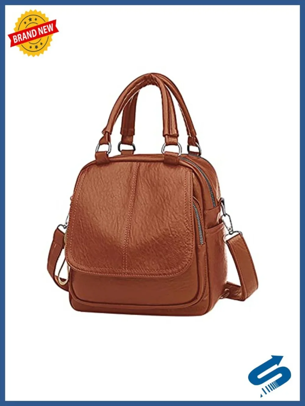 PU Leather Small Rucksack Crossbody Bag with Detachable Strap